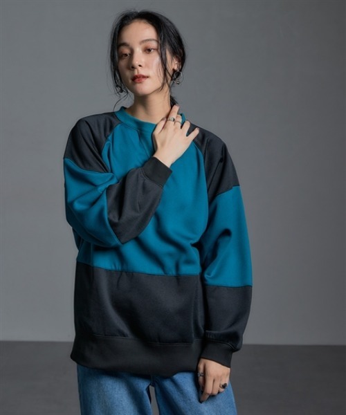 Soiunique（スワユニーク）の「【裏起毛】 オーバーサイズ配色切替プルオーバー ［Soiunique］（Tシャツ/カットソー・レディース・グリーン系/グレー系・M～Ｌ/L～LL）」の15枚目の写真