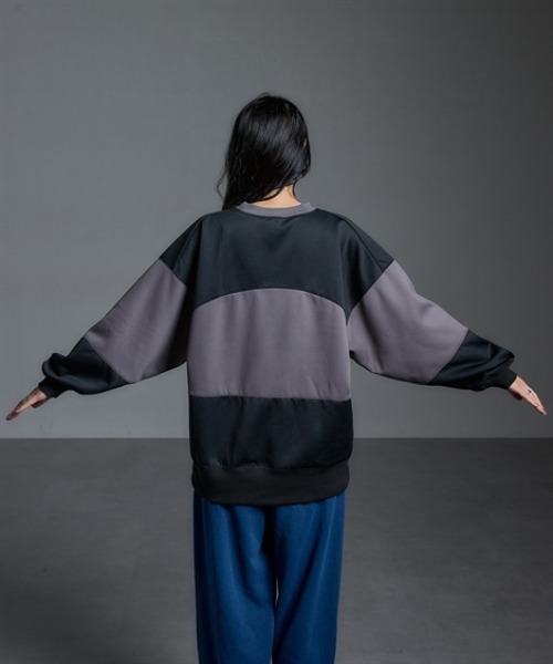 Soiunique（スワユニーク）の「【裏起毛】 オーバーサイズ配色切替プルオーバー ［Soiunique］（Tシャツ/カットソー・レディース・グリーン系/グレー系・M～Ｌ/L～LL）」の10枚目の写真