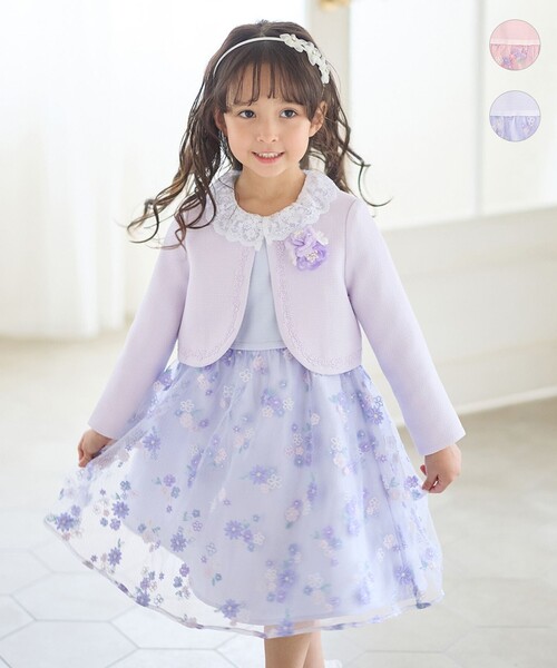 ANY(エニィ)の「花柄刺繍ワンピース(ワンピース・キッズ・サックスブルー系/ピンク系・130/120/110)」の1枚目の写真