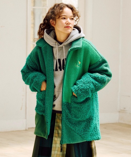 go slow caravan（ゴースローキャラバン）の「ボア×フリース パッチワークコート W（その他アウター・レディース・ピンク/グリーン/ブラック・FREE）」の2枚目の写真