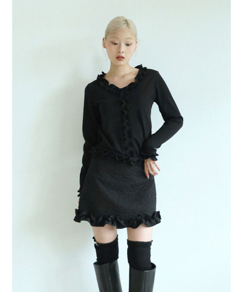 UGLY SHADOW（アグリーシャドウ）の「フラワーラッフルミニスカート(ブラック)（スカート・レディース・その他・SMALL/MEDIUM）」の2枚目の写真