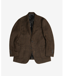 412 Herringbone Check Wool Silk Jacket (Brown)