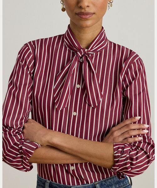 LAUREN RALPH LAUREN(ローレン ラルフ ローレン)の「ストライプド コットン ブロードクロス タイネック シャツ(シャツ/ブラウス・レディース・マルチ・4/2/00/0)」の2枚目の写真