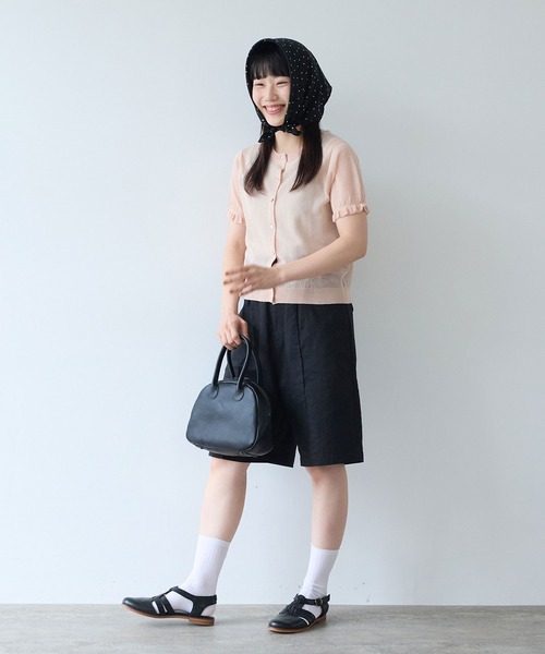 bulle de savon（ビュルデサボン）の「オーガニックコットン Wガーゼ ハーフパンツ（その他パンツ・レディース・ブラック/アイボリー・FREE）」の4枚目の写真