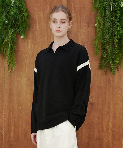 BLOND9(ブロンドナイン)の「バシティオープンカラーニット_ブラック(ニット/セーター・メンズ・ブラック・SMALL/X-SMALL/MEDIUM/LARGE)」の1枚目の写真