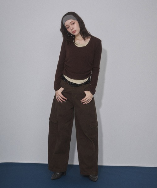 ENVYM(アンビー)の「サイドシャーリングレイヤードトップス(Tシャツ/カットソー・レディース・ブラウン/ネイビー/グレー・FREE)」の19枚目の写真