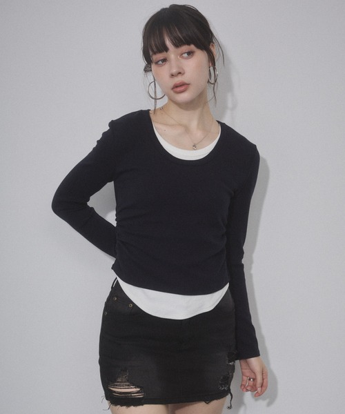 ENVYM(アンビー)の「サイドシャーリングレイヤードトップス(Tシャツ/カットソー・レディース・ブラウン/ネイビー/グレー・FREE)」の22枚目の写真