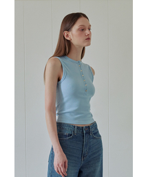 BUTTON UP SLEEVELESS TOP (BLUE)