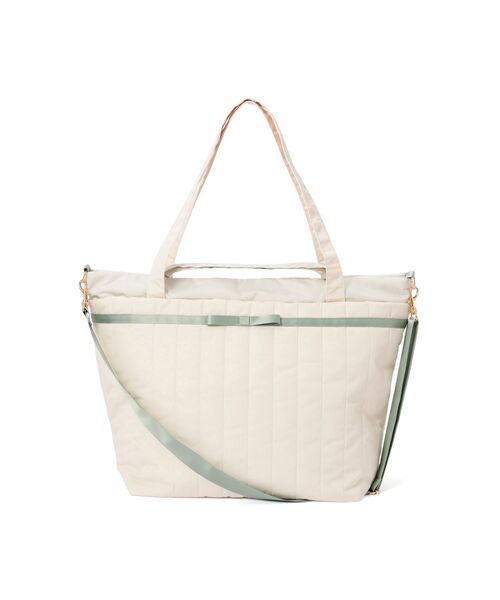 バイカラーサテン トラベルバッグ ミント×アイボリー 撥水加工 旅行