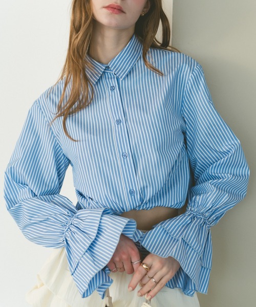 VANNIE U（ヴァニーユー）の「フリルキャンディースリーブショートシャツ（シャツ/ブラウス・レディース・ブルー/ストライプ/ホワイト・FREE）」の22枚目の写真