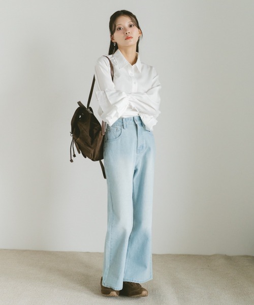 VANNIE U（ヴァニーユー）の「フリルキャンディースリーブショートシャツ（シャツ/ブラウス・レディース・ブルー/ストライプ/ホワイト・FREE）」の6枚目の写真