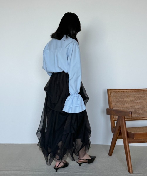 VANNIE U（ヴァニーユー）の「フリルキャンディースリーブショートシャツ（シャツ/ブラウス・レディース・ブルー/ストライプ/ホワイト・FREE）」の12枚目の写真