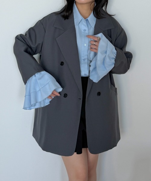 VANNIE U（ヴァニーユー）の「フリルキャンディースリーブショートシャツ（シャツ/ブラウス・レディース・ブルー/ストライプ/ホワイト・FREE）」の14枚目の写真