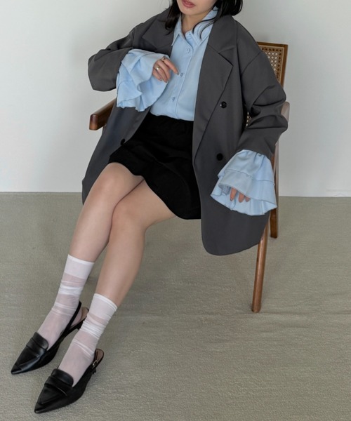 VANNIE U（ヴァニーユー）の「フリルキャンディースリーブショートシャツ（シャツ/ブラウス・レディース・ブルー/ストライプ/ホワイト・FREE）」の16枚目の写真