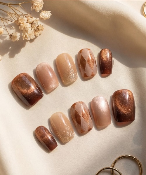 セール】【not a nail】水光マグネットチェックデザインショートネイル