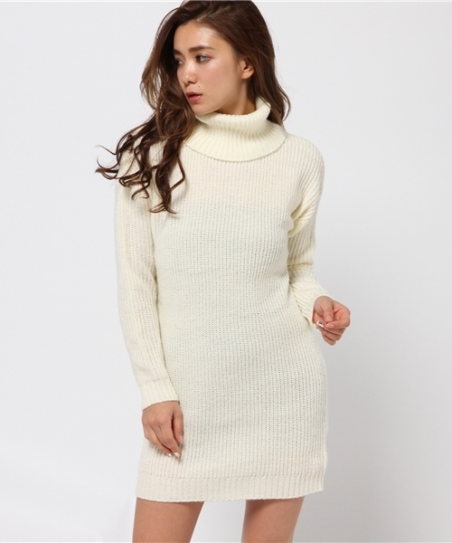 MOUSSY（マウジー）の「LOOSE TURTLE OP（ワンピース・レディース・ボルドー/オフホワイト/チャコールグレー/キャメル・FREE）」の2枚目の写真