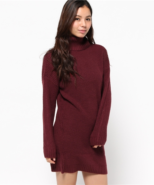 MOUSSY（マウジー）の「LOOSE TURTLE OP（ワンピース・レディース・ボルドー/オフホワイト/チャコールグレー/キャメル・FREE）」の4枚目の写真