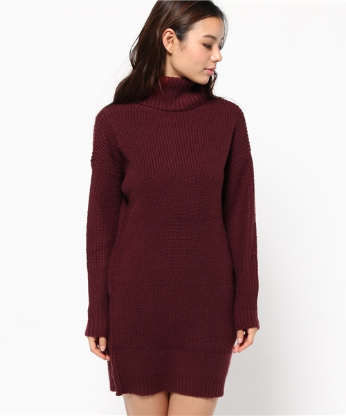 MOUSSY（マウジー）の「LOOSE TURTLE OP（ワンピース・レディース・ボルドー/オフホワイト/チャコールグレー/キャメル・FREE）」の5枚目の写真