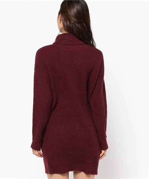 MOUSSY（マウジー）の「LOOSE TURTLE OP（ワンピース・レディース・ボルドー/オフホワイト/チャコールグレー/キャメル・FREE）」の8枚目の写真