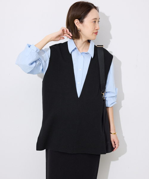 SLOBE IENA（スローブイエナ）の「ダブルフェイスコットンニットベスト（ベスト・レディース・ブラック/チャコールグレー・FREE）」の6枚目の写真