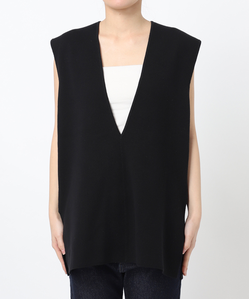 SLOBE IENA（スローブイエナ）の「ダブルフェイスコットンニットベスト（ベスト・レディース・ブラック/チャコールグレー・FREE）」の9枚目の写真