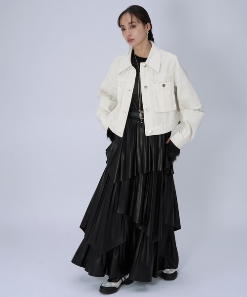 HARE(ハレ)の「レースキリカエデニムジャケット(HARE)(デニムジャケット・レディース・ブラック/ホワイト/ネイビー・FREE)」の4枚目の写真