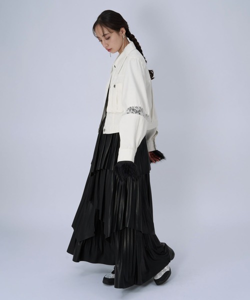 HARE(ハレ)の「レースキリカエデニムジャケット(HARE)(デニムジャケット・レディース・ブラック/ホワイト/ネイビー・FREE)」の5枚目の写真