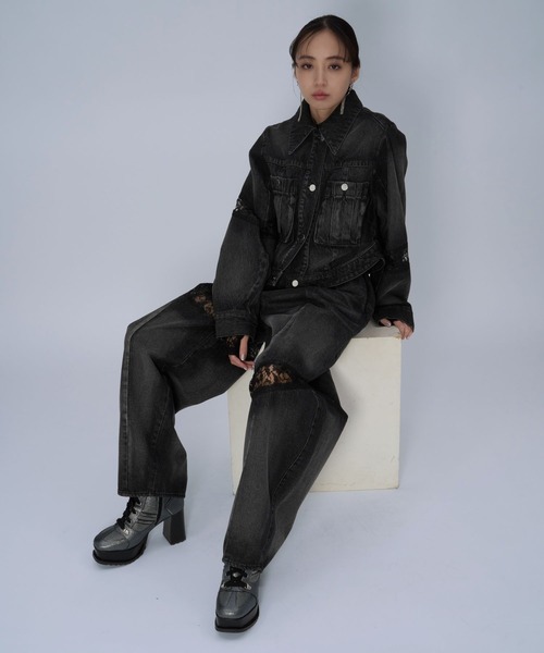 HARE(ハレ)の「レースキリカエデニムジャケット(HARE)(デニムジャケット・レディース・ブラック/ホワイト/ネイビー・FREE)」の8枚目の写真