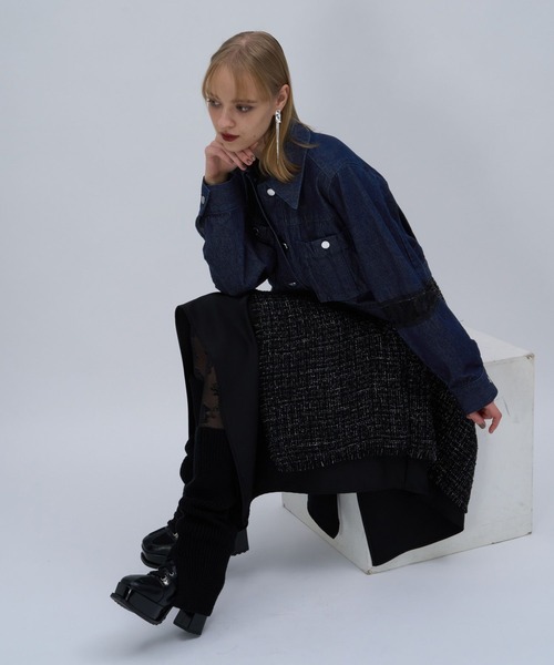 HARE(ハレ)の「レースキリカエデニムジャケット(HARE)(デニムジャケット・レディース・ブラック/ホワイト/ネイビー・FREE)」の9枚目の写真