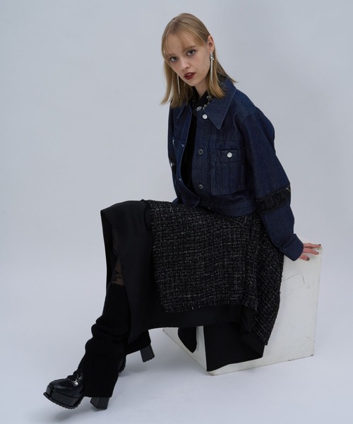 HARE(ハレ)の「レースキリカエデニムジャケット(HARE)(デニムジャケット・レディース・ブラック/ホワイト/ネイビー・FREE)」の10枚目の写真