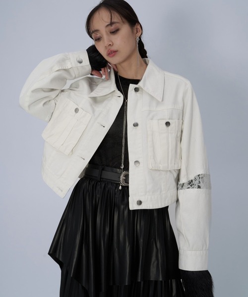 HARE(ハレ)の「レースキリカエデニムジャケット(HARE)(デニムジャケット・レディース・ブラック/ホワイト/ネイビー・FREE)」の11枚目の写真