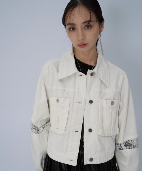 HARE(ハレ)の「レースキリカエデニムジャケット(HARE)(デニムジャケット・レディース・ブラック/ホワイト/ネイビー・FREE)」の13枚目の写真