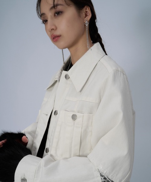 HARE(ハレ)の「レースキリカエデニムジャケット(HARE)(デニムジャケット・レディース・ブラック/ホワイト/ネイビー・FREE)」の14枚目の写真