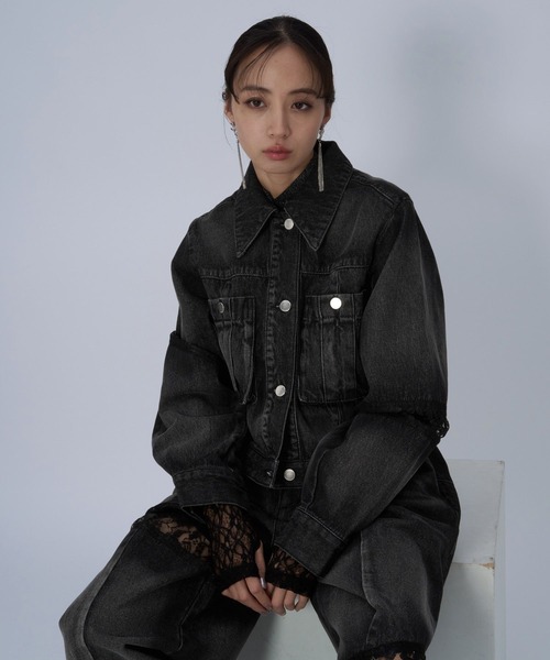 HARE(ハレ)の「レースキリカエデニムジャケット(HARE)(デニムジャケット・レディース・ブラック/ホワイト/ネイビー・FREE)」の15枚目の写真