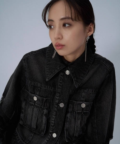 HARE(ハレ)の「レースキリカエデニムジャケット(HARE)(デニムジャケット・レディース・ブラック/ホワイト/ネイビー・FREE)」の16枚目の写真