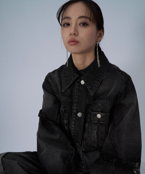 HARE(ハレ)の「レースキリカエデニムジャケット(HARE)(デニムジャケット・レディース・ブラック/ホワイト/ネイビー・FREE)」の17枚目の写真