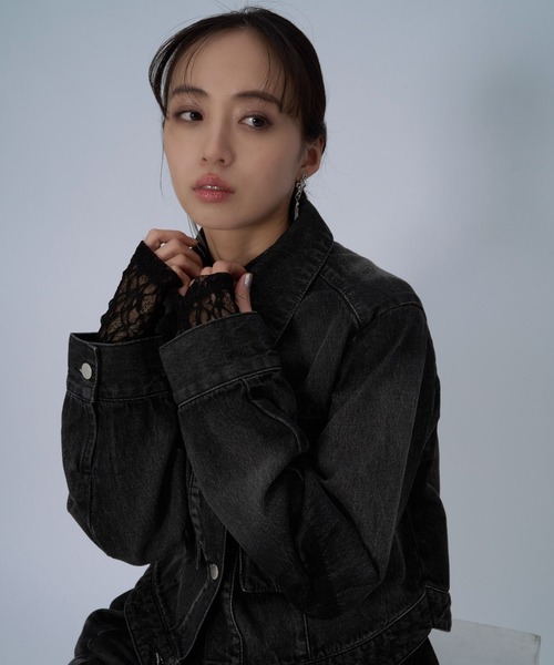 HARE(ハレ)の「レースキリカエデニムジャケット(HARE)(デニムジャケット・レディース・ブラック/ホワイト/ネイビー・FREE)」の18枚目の写真