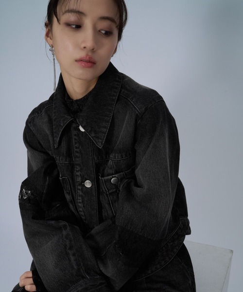 HARE(ハレ)の「レースキリカエデニムジャケット(HARE)(デニムジャケット・レディース・ブラック/ホワイト/ネイビー・FREE)」の19枚目の写真