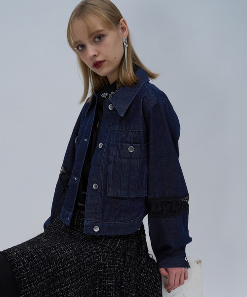 HARE(ハレ)の「レースキリカエデニムジャケット(HARE)(デニムジャケット・レディース・ブラック/ホワイト/ネイビー・FREE)」の21枚目の写真