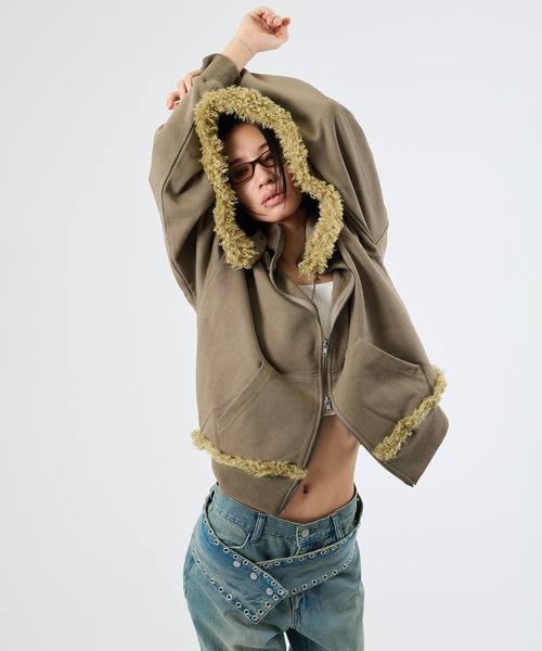 FTW（エフティダブリュー）の「3WAY FUR REMOVAL ZIP HOODIE（パーカー・レディース・チャコールグレー/ライトグリーン・LARGE/MEDIUM/SMALL）」の3枚目の写真