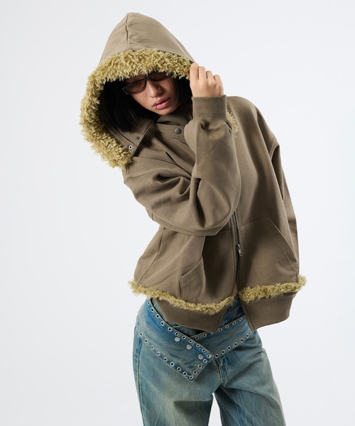 FTW（エフティダブリュー）の「3WAY FUR REMOVAL ZIP HOODIE（パーカー・レディース・チャコールグレー/ライトグリーン・LARGE/MEDIUM/SMALL）」の4枚目の写真