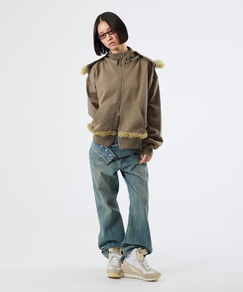 FTW（エフティダブリュー）の「3WAY FUR REMOVAL ZIP HOODIE（パーカー・レディース・チャコールグレー/ライトグリーン・LARGE/MEDIUM/SMALL）」の10枚目の写真