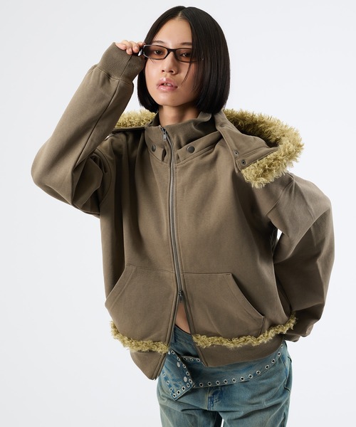FTW（エフティダブリュー）の「3WAY FUR REMOVAL ZIP HOODIE（パーカー・レディース・チャコールグレー/ライトグリーン・LARGE/MEDIUM/SMALL）」の5枚目の写真