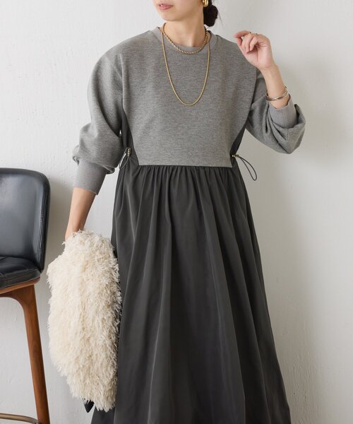 Jena espace merveilleux（ジェナ　エスパスメルヴェイユ）の「ダンボール切替バルーンワンピース（ワンピース・レディース・グレー/ネイビー・FREE）」の4枚目の写真