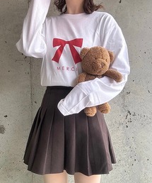 赤リボンプリントロンT/長袖Tシャツ