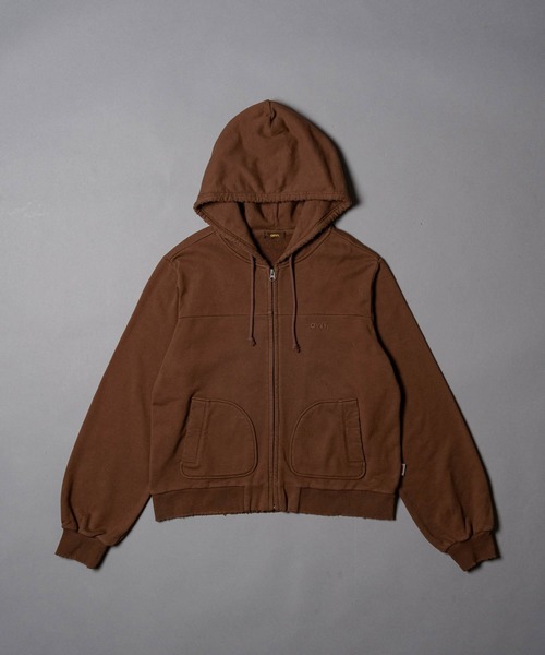 littlewillow ブラウンジップパーカー Cut-off Short Zip Hoodie - カットオフショートジップパーカー