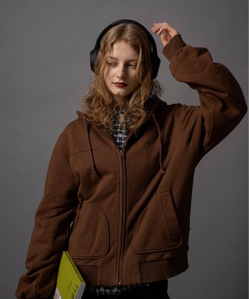 littlewillow ブラウンジップパーカー AVIREX｜VELOUR ZIP PRAKA CURSIVE LOGO / ベロア ジップ パーカー