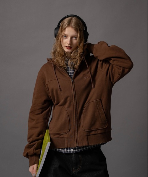 CIVVY.（シヴィ―）の「Cut-off Short Zip Hoodie - カットオフショートジップパーカー -（パーカー・メンズ・ブラウン/グレー・LARGE/MEDIUM）」の11枚目の写真