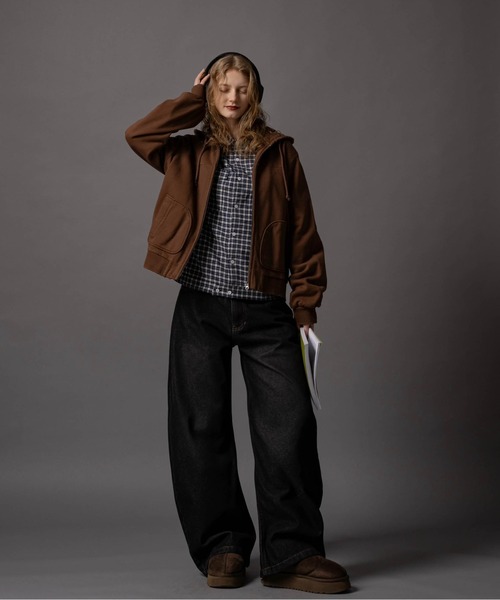 CIVVY.（シヴィ―）の「Cut-off Short Zip Hoodie - カットオフショートジップパーカー -（パーカー・メンズ・ブラウン/グレー・LARGE/MEDIUM）」の22枚目の写真