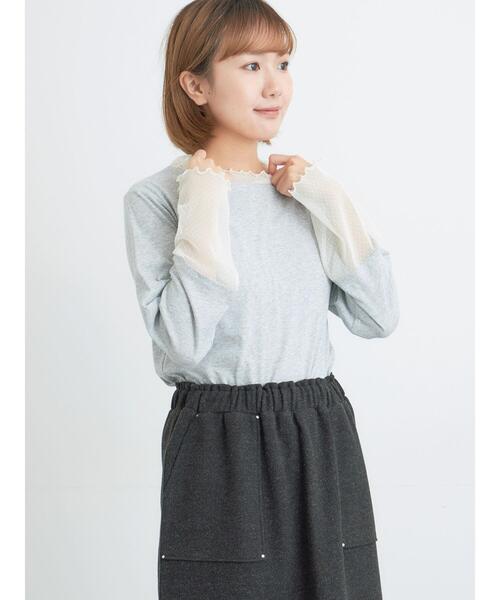 Samansa Mos2（サマンサ モスモス）の「ドットチュール切り替えカットソー（Tシャツ/カットソー・レディース・ブラック/グレー/オフホワイト・F）」の3枚目の写真